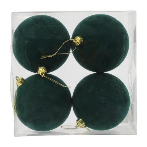 Emerald Green Round Christmas Balls, Set Of 4