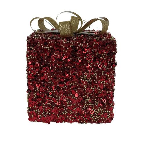 Red Glitter Christmas Gift Box, 15cm