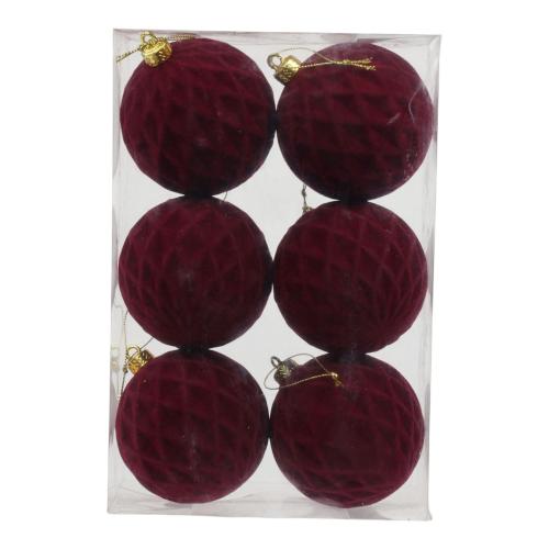 Burgundy Decorative Round Christmas Ornaments, Set Of 6