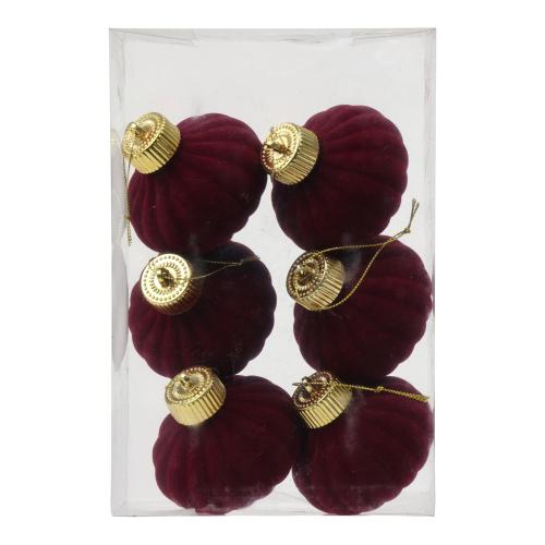 Burgundy Decorative Christmas Ornaments, Set Of 6