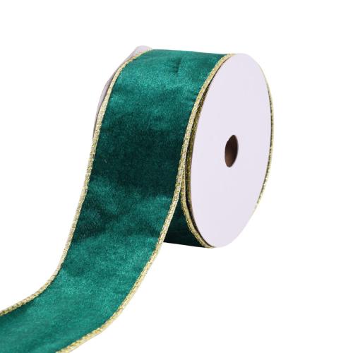 Green & Gold Velvet Christmas Ribbon