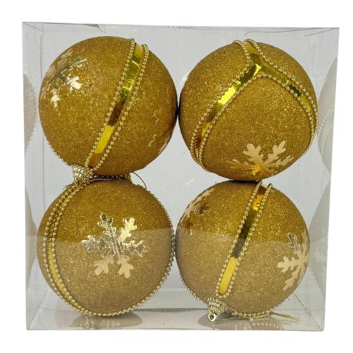 CHRISTMAS ORNAMENTS GOLD W/SNOWFLAKE 4PC BALL