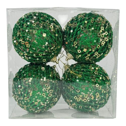 CHRISTMAS ORNAMENTS GREEN & GOLD 4PC BALL