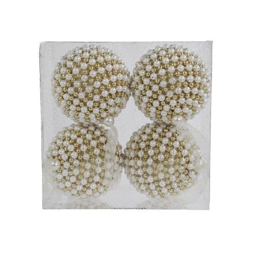 Pearl Round Christmas Ball Ornaments, Set Of 4