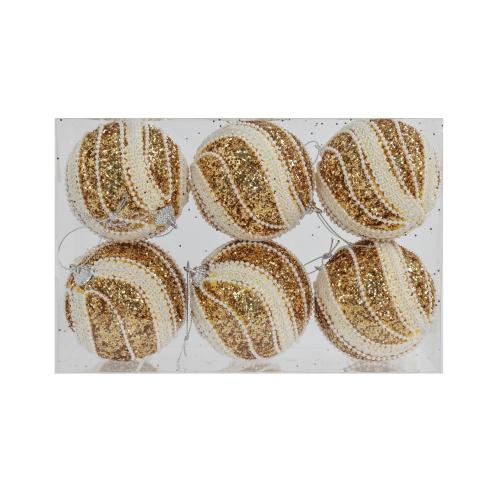Cream & Gold Decorative Round Christmas Balls, Set Of 4