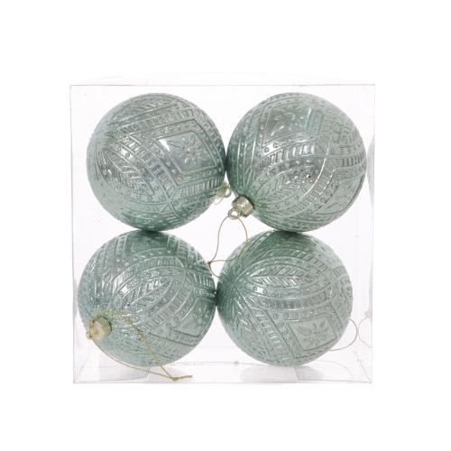 Silver Christmas Round Ball Ornaments, Set Of 4
