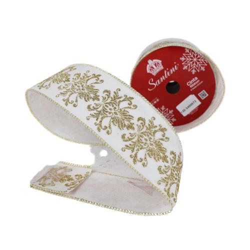 White & Gold Christmas Ribbon, 6.3cm