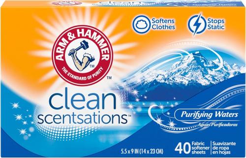Arm & Hammer Dryer Sheets, 40 Sheets, Purifying Waters