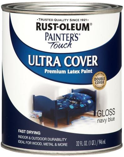 Rust-Oleum Enamel Paint, Water Base, Gloss Sheen, Navy Blue, 1 qt, Can, 120 sq-ft Coverage Area