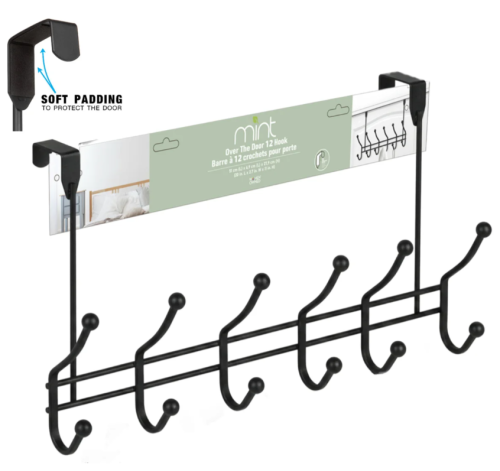 Over The Door Hanger, Matte Black, 12 Hooks