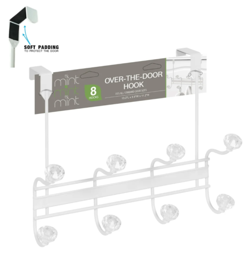 Over The Door Hanger, Matte White, 8 Hooks