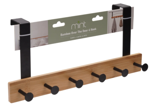 Bamboo Over The Door Hanger, Matte Black, 6 Hooks
