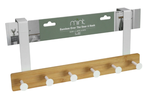 Bamboo Over The Door Hanger, White, 6 Hooks