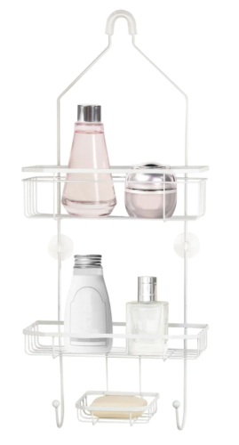 Large Shower Caddy with Soap Dish & Hooks, White