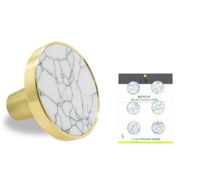 KNOB PULL HANDLE WHT CALCUTTA STONE 6PC 30MM
