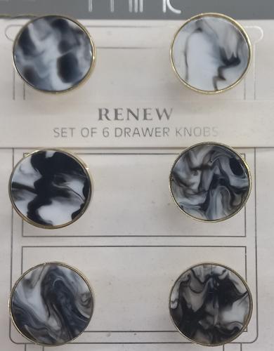 KNOB PULL HANDLE SMOKEY STACK MARBLE 6PC 30MM