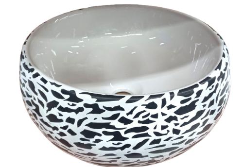 VESSEL ROUND BLK/WHT PRINT CERA 15-3/4"x15-3/4"x5-1/2
