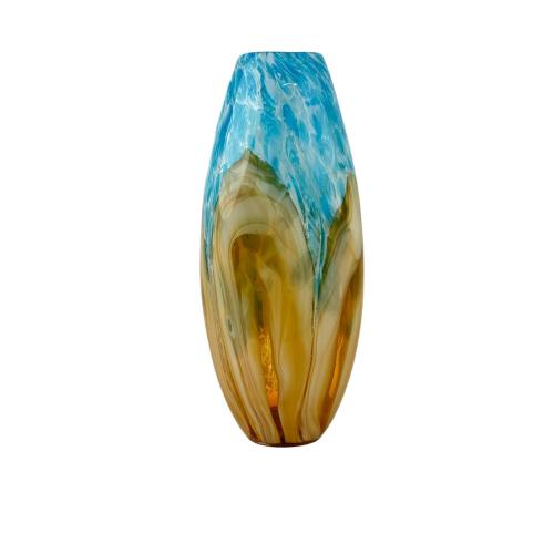 VASE GLASS GOLD & AQUA
