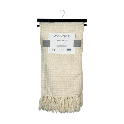 Cream Woven Throw Blanket, 127 X 152 CM