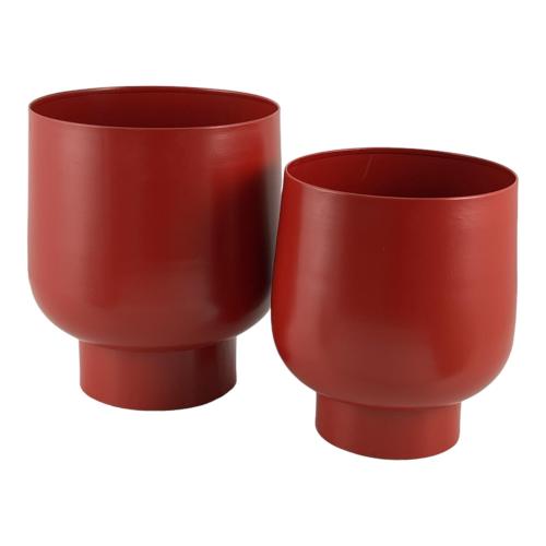 Red Metal Planter Set