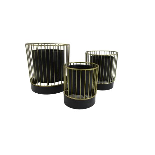 Metal Planter Set, Black & Gold