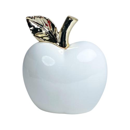DECOR APPLE WHITE W/GOLD STEM