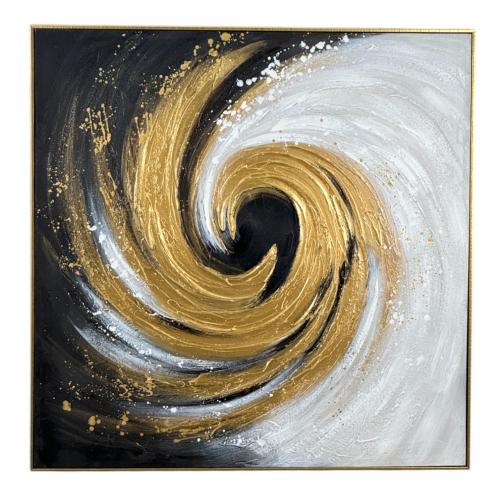 CANVAS FRAME BLACK,GOLD & WHITE SWIRL