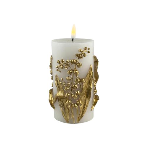 CANDLE PILLAR W/LED DEEPLY GOLD
