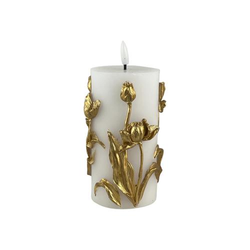 CANDLE PILLAR W/LED DEEPLY GOLD