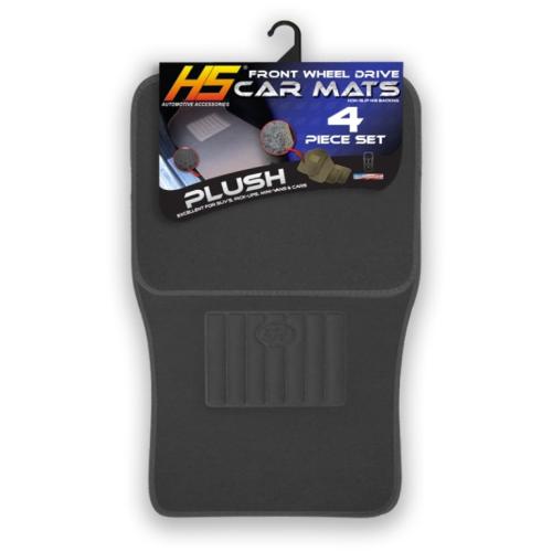 4-Piece Universal Dark Grey Plush Carpet Car Floor Mat Set