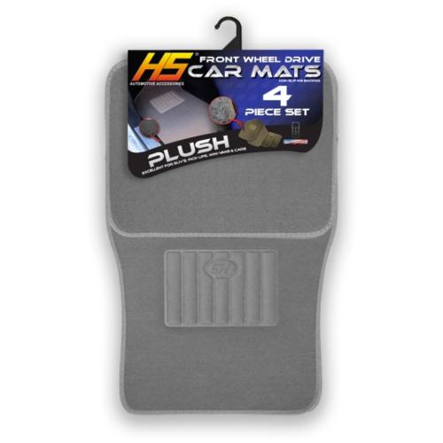 4-Piece Universal Light Grey Plush Carpet Car Floor Mat Set