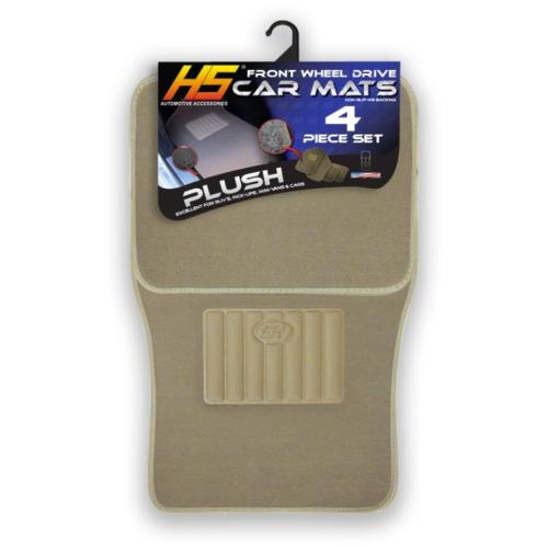 4-Piece Universal Tan Plush Carpet Car Floor Mat Set