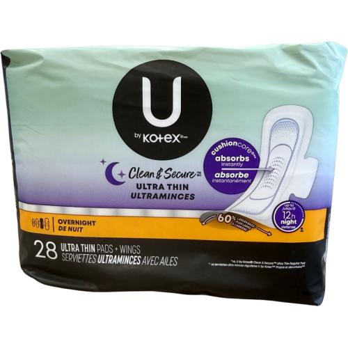Kotex Overnight Ultra Thin Pads, 28 Ct
