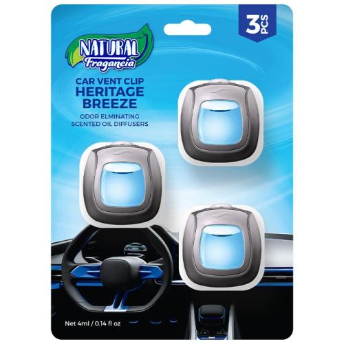 3 Pack Car Vent Clip Heritage Breeze, Odor Eliminating Scented Oil Diffusers