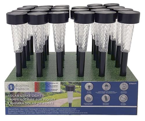 Boston Harbor Solar Stake Light, Nickel-Metal Hydride Battery, AAA Battery, 1-Lamp, LED Lamp, Black