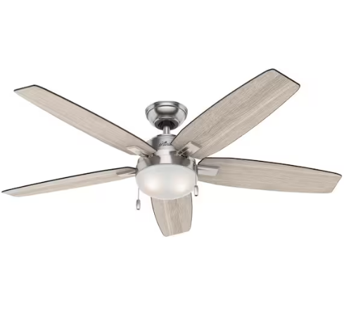 54'' Antero Ceiling Fan, Brushed Nickel Finish With Light Grey Oak/ Burnt Walnut Blades