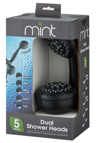 Dual Handheld/Fixed Shower Head - 5 Function, Matte Black