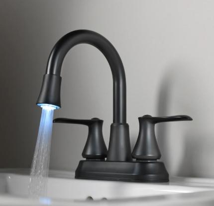 BATHROOM FAUCET MATTE BLACK LED 2HNDL