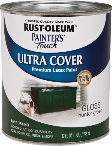 Rust-Oleum Enamel Paint, Water Base, Gloss Sheen, Hunter Green, 1 qt, Can, 120 sq-ft Coverage Area