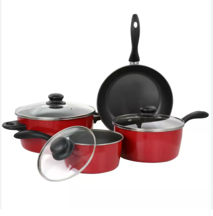 Armada 7-Piece Nonstick Carbon Steel Cookware Set in Red