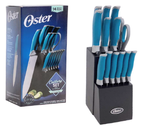 Lindbergh 14-Piece Stainless Steel Cutlery Set – Teal with Pine Block