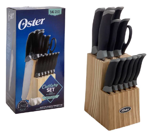 14-Piece Lindbergh Black Cutlery Set with Pine Block