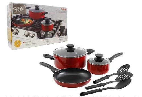 COOKWARE NONSTICK 8Pc SET RED BAKELITE HANDLE ALUM