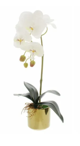White Artificial Orchid With Gold Pot