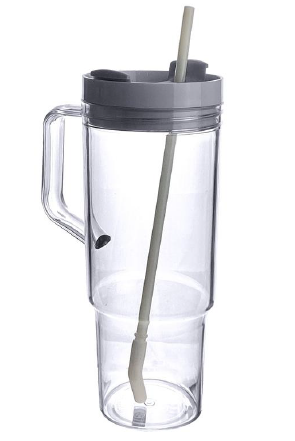 1200ml Water Mug with Handle & Straw – Clear