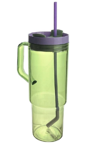 1200ml Water Mug with Handle & Straw – Purple & Green