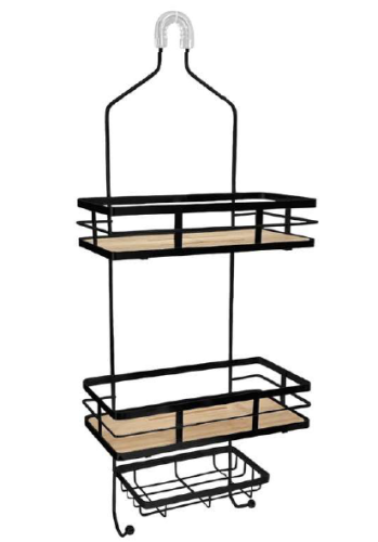3-Tier Bamboo Black Shower Caddy