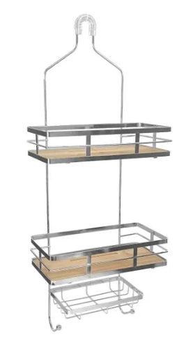 3-Tier Bamboo Chrome Shower Caddy