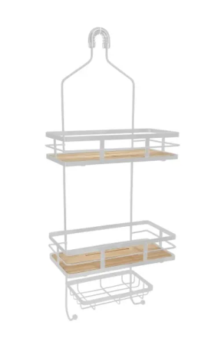 3-Tier Bamboo White Shower Caddy