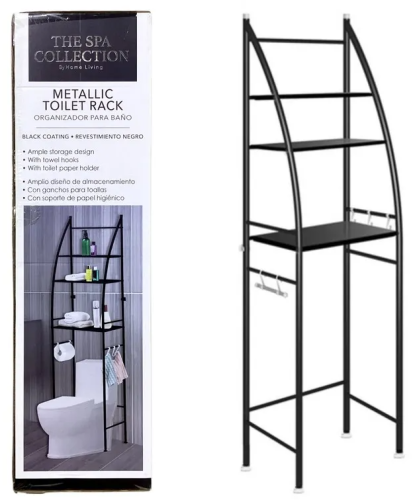 Black Toilet Rack With Hooks & Holder